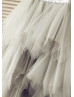 Sheer Neck Silver Sequin Gray Ruffled Tulle Wedding Flower Girl Dress